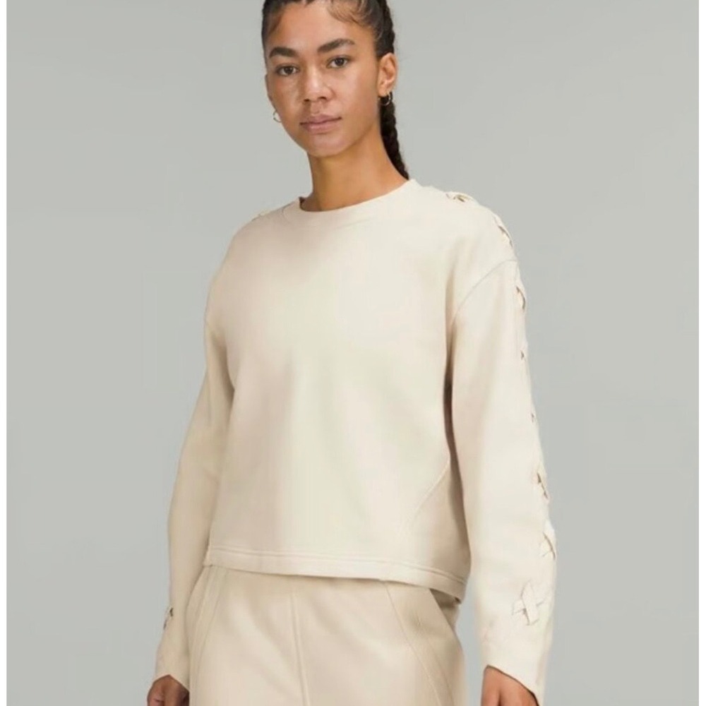 Lululemon Braided Sleeve Pullover Sweatshirt White Opal Size 6 Cropped Crewneck